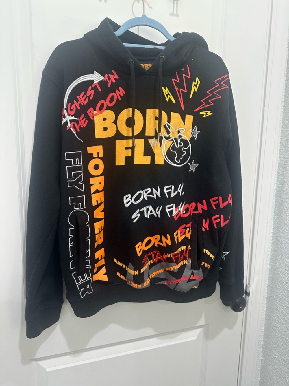 Men’s Born Fly Graphic Hoodie Bold Born Fly lettering in embroidery/screen print